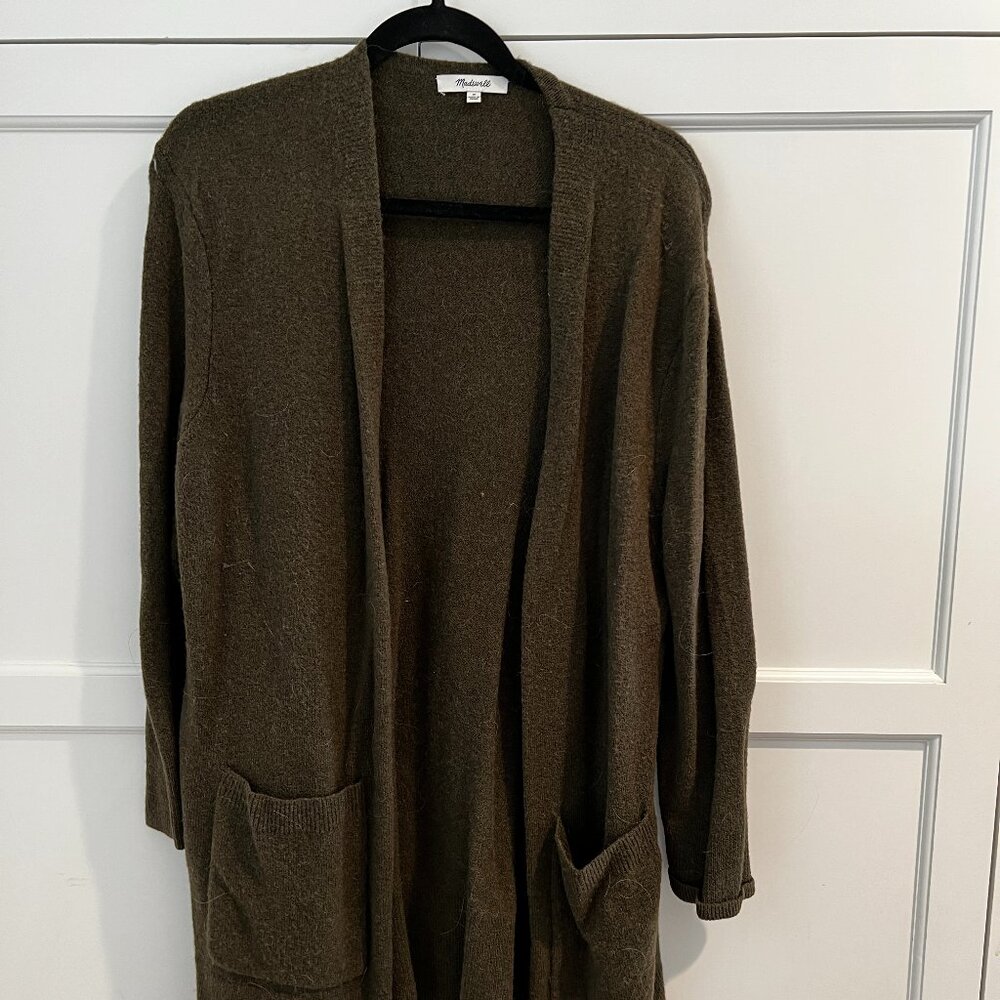 Madewell Olive Green Open-Front Long Cardigan